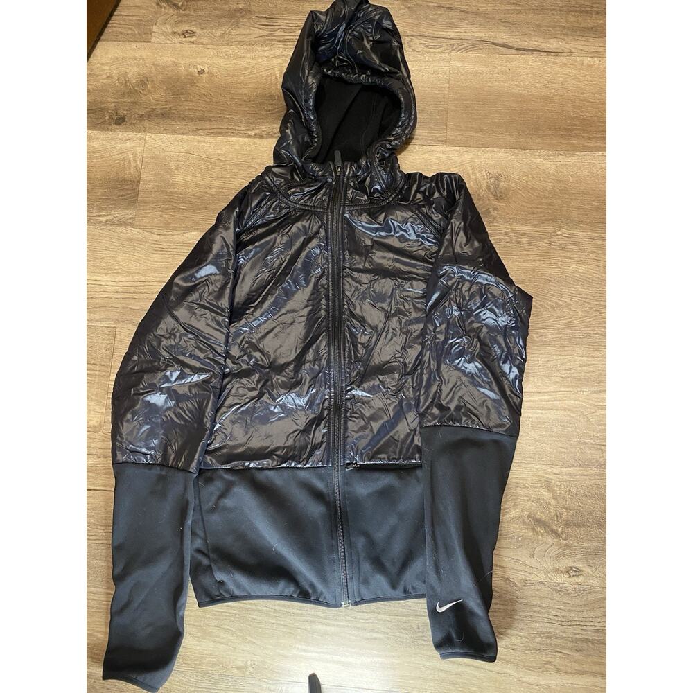 Nike Therma-FIT Jacket Womens Small Black Hooded Full Zip Hybrid